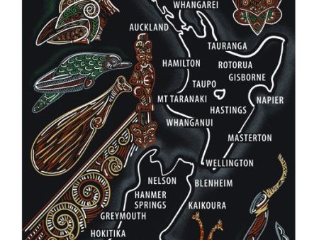 Scroll Wall Map Maori Carvings on Sale