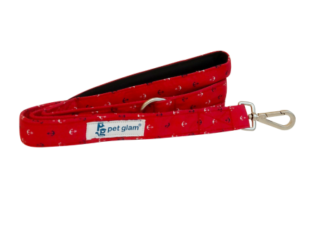 Pet Glam Dog Leash ComFURt Anchor Red Padded Handle- Heavy Duty Hardware-Dog Walks Leash Training-5 Ft Long 1 inch Wide Hot on Sale