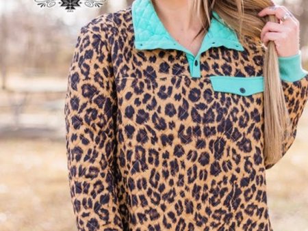 YAS Queen Pullover (Leopard Turquoise) on Sale