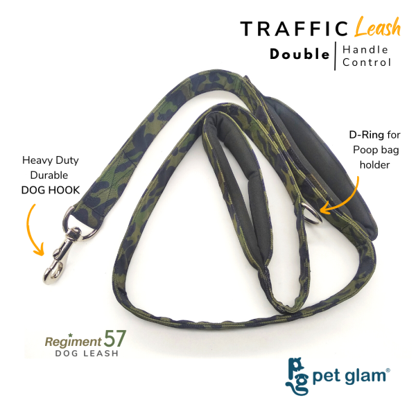 Pet Glam Traffic Leash For Dogs Regiment57 with Double Padded Handle-Heavy Duty Hardware-5 Ft Long X-Large 1.5 inch Wide Sale