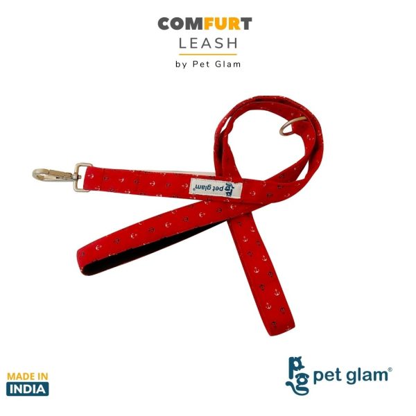 Pet Glam Dog Leash ComFURt Anchor Red Padded Handle- Heavy Duty Hardware-Dog Walks Leash Training-5 Ft Long 1 inch Wide Hot on Sale